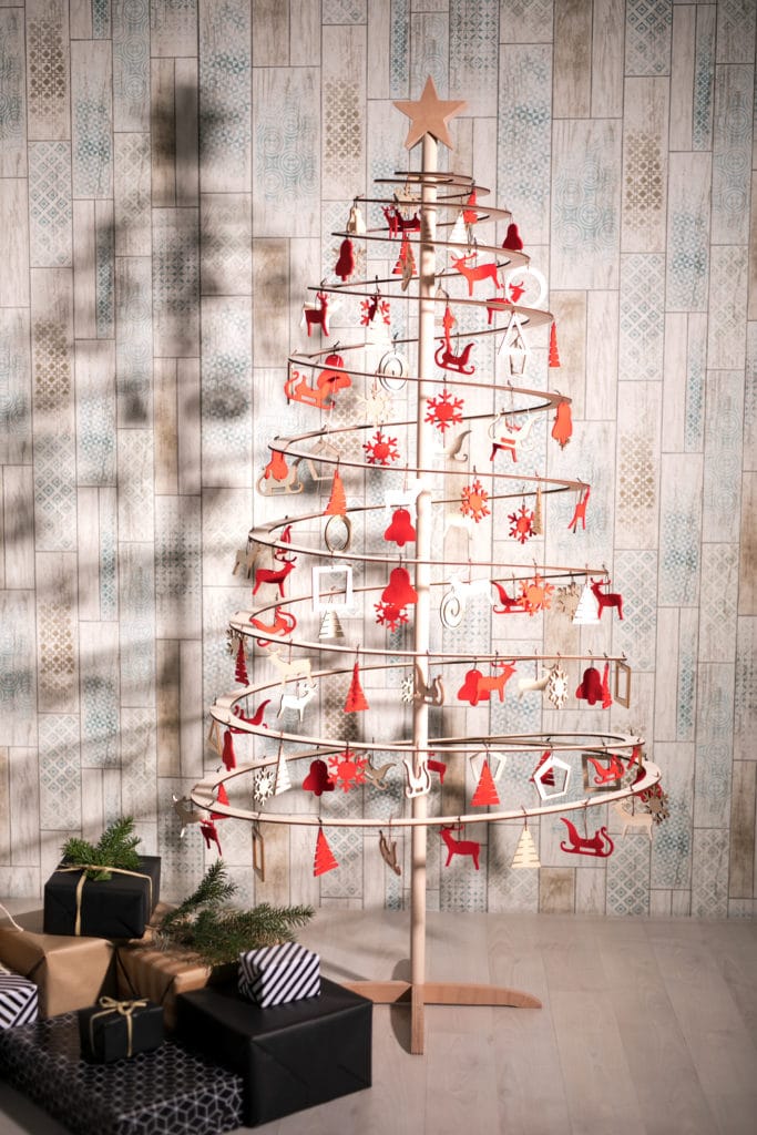 Sapin de Noël spirale ovale en bois, écologique, 137 cm