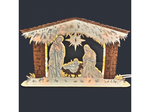 crèche led noel bois