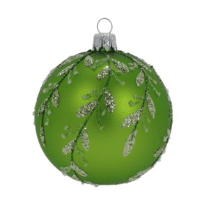 boule noel verte feuilles argentees