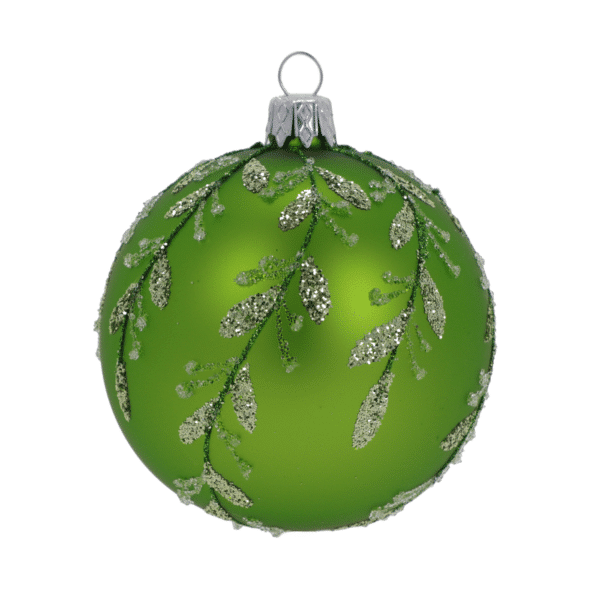 boule noel verte feuilles argentees