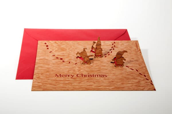 Carte de vœux en bois "Lutins" motif PopUp