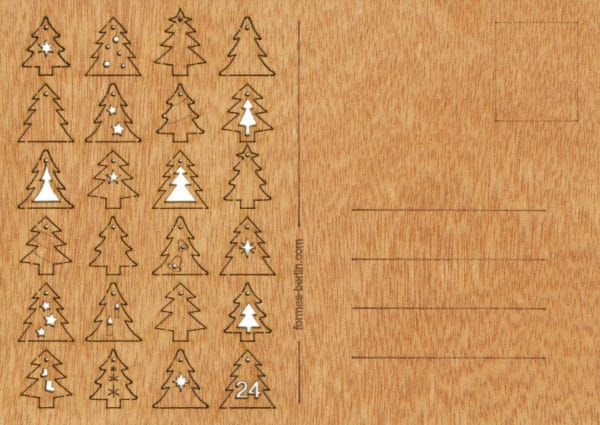 Carte postale en bois "calendrier de l'Avent" confettis Sapins de Noël