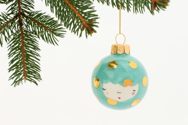Boule de noël en céramique Gala bleu clair