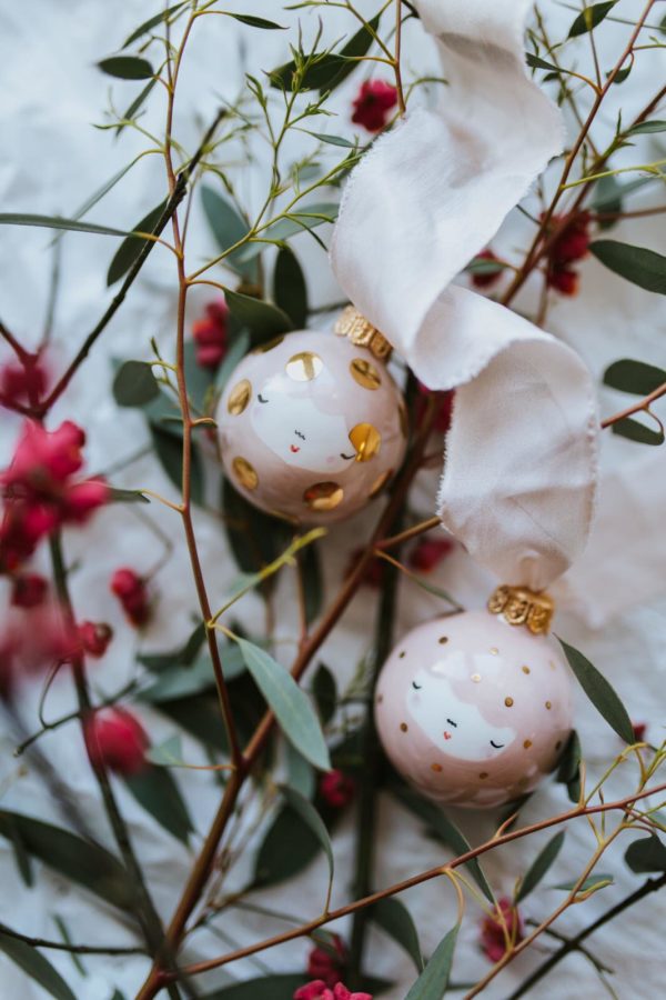 Boule de noël en céramique Gala rose – Image 2