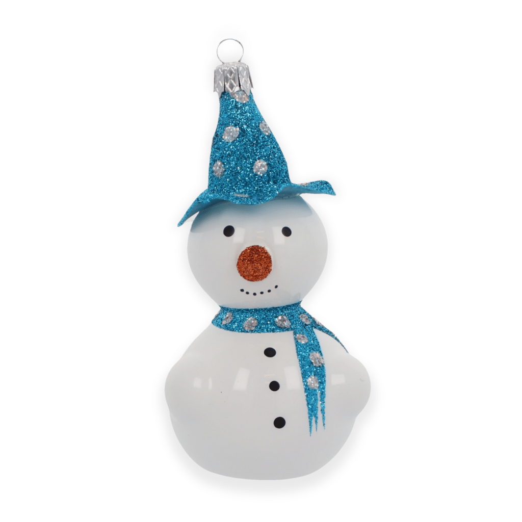 Boule de Noël artisanale en verre, bonhomme de neige 6 cm