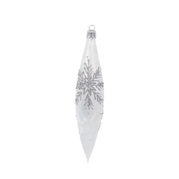 Boule de Noël en verre, flocon pailleté argent, fusée 8 cm